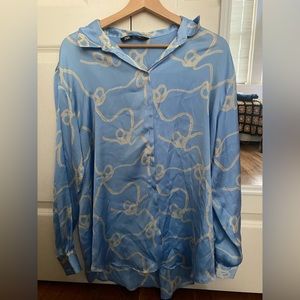 Zara Rope-Print Satin Button-Down (Size L)